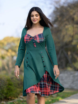 She slips into this 1950s Sweetheart Plaid Patchwork Dress and suddenly it's a 1950s daydream