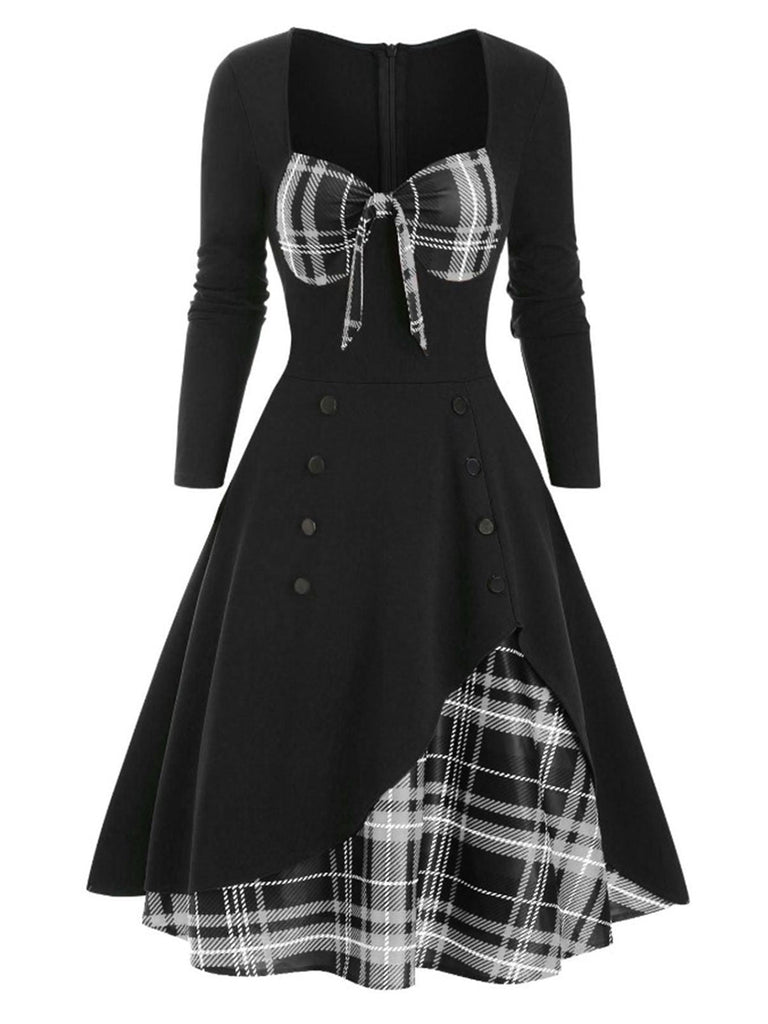 1950s Sweetheart Plaid Patchwork Dress — a 1950s silhouette that turns sidewalks into runways
