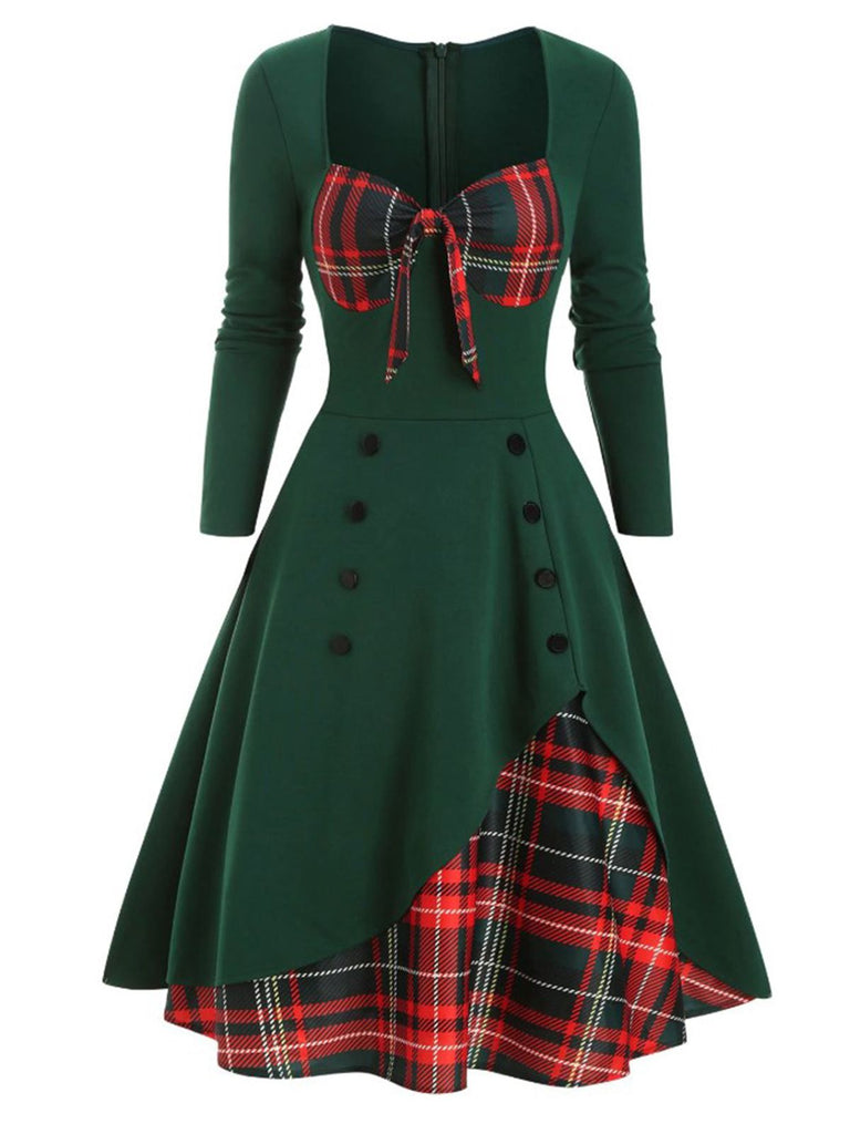 1950s Sweetheart Plaid Patchwork Dress — a 1950s silhouette that turns sidewalks into runways