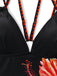 Black 1950s Floral Deep V Double Strap One-Piece Swimsuit - vintage swimsuit, pin-up style, classic black