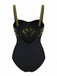 Black 1950s Sequined Sunflower Backless Swimsuit & Cover-Up - vintage swimsuit, pin-up style, classic black