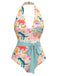 Multicolor 1950s Dinosaur Print Halter One-Piece Swimsuit - vintage swimsuit, pin-up style