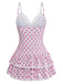 [Pre-Sale] Pink 1940s Cherry Print Lace Trim One-Piece Swimsuit - vintage swimsuit, pin-up swimwear for vintage lovers
