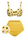 Yellow 1950s Spaghetti Strap Sunflower Plaids Swimsuit - vintage swimsuit, pin-up style