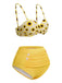 Yellow 1950s Spaghetti Strap Sunflower Plaids Swimsuit - vintage swimsuit, pin-up style