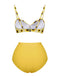 Yellow 1950s Spaghetti Strap Sunflower Plaids Swimsuit - vintage swimsuit, pin-up style