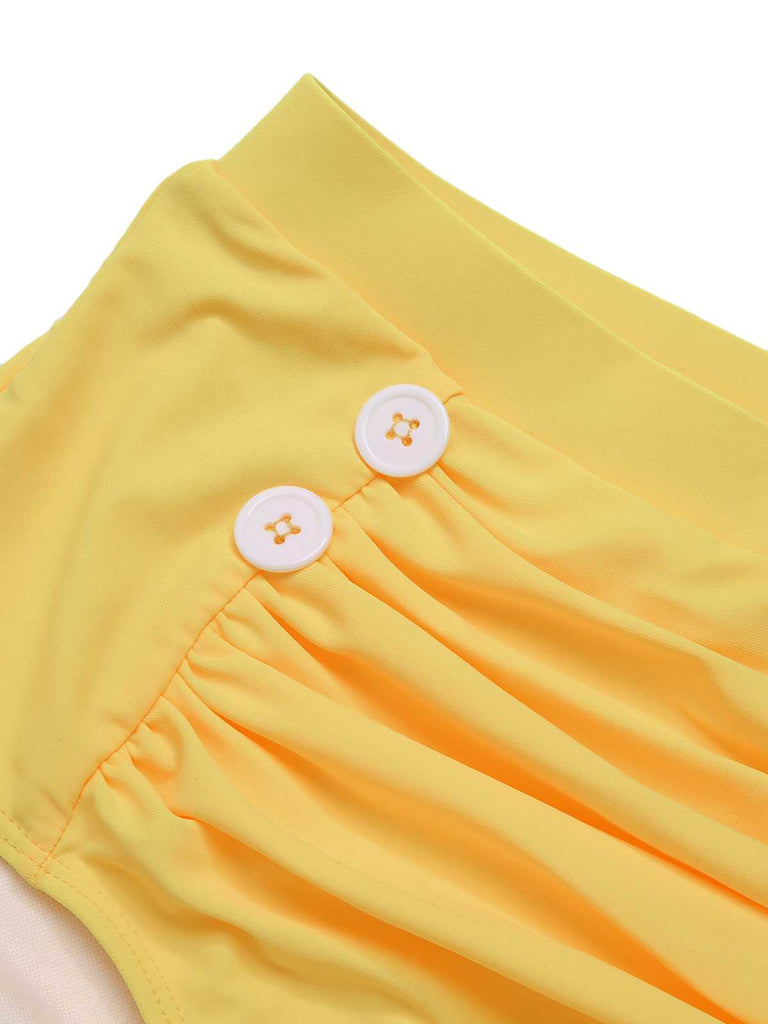 Yellow 1950s Spaghetti Strap Sunflower Plaids Swimsuit - vintage swimsuit, pin-up style