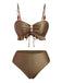 1950s Textured Fabric Colored Stones Bikini Set - vintage fashion, retro style, elegant red