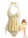 1950s Textured Floral Halter Deep V Tankini Set - vintage fashion, retro style, classic elegance for vintage lovers