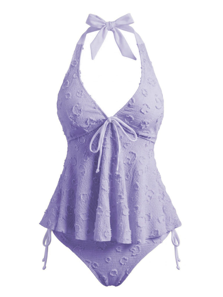 1950s Halter Textured Floral Deep V Tankini Set, vintage fashion, retro style - perfect for women who love vintage and retro fashion