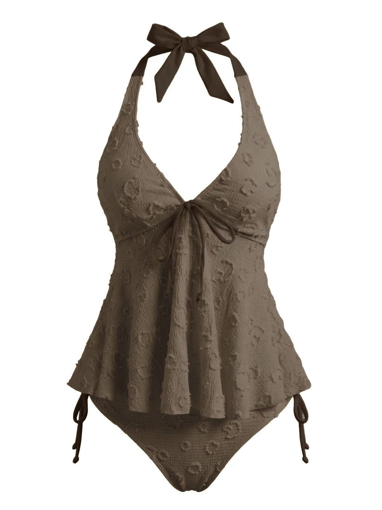 1950s Halter Textured Floral Deep V Tankini Set, vintage fashion, retro style - perfect for women who love vintage and retro fashion