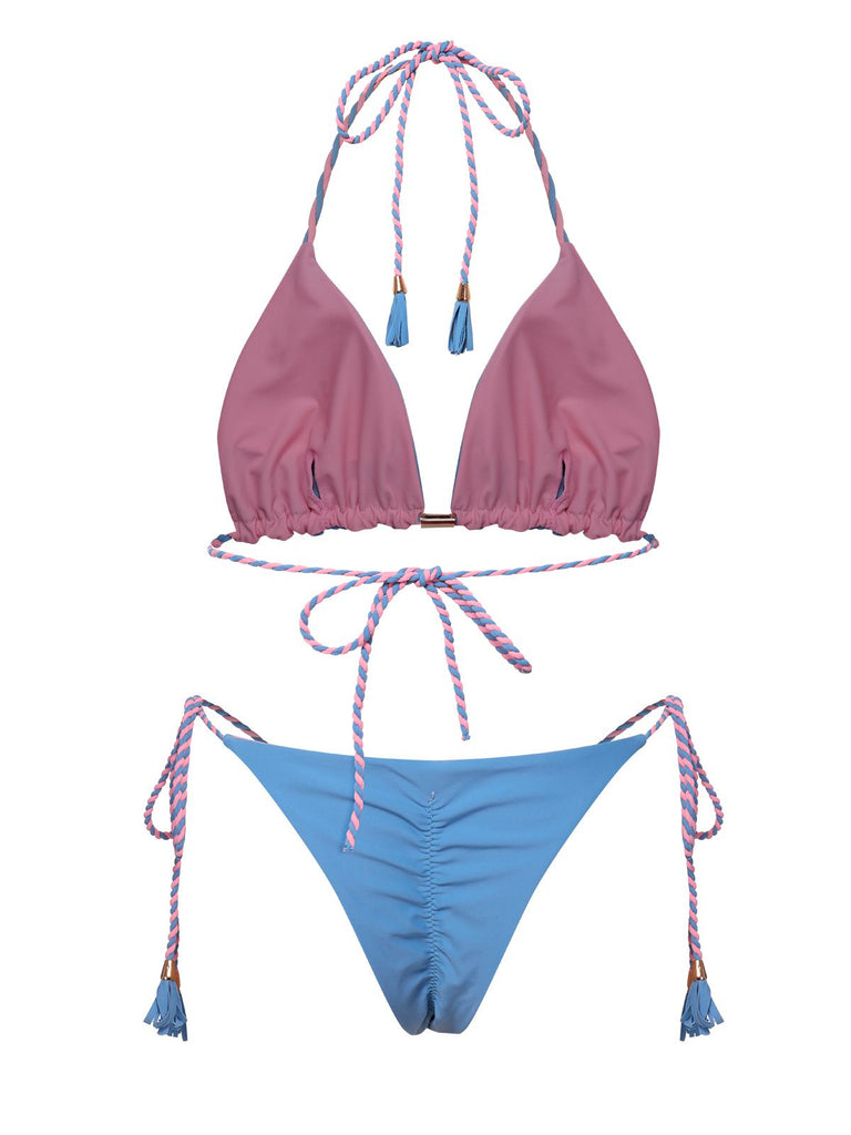 1950s Tie Back Backless Braided Bikini Set, vintage swimsuit, pin-up swimwear - perfect for women who love vintage and retro fashion