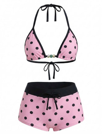 1950s Tie Halter Beaded Star Print Swimwear Set - vintage swimsuit, pin-up style