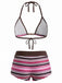 1950s Tie Halter Beaded Striped Swimwear Set - vintage swimsuit, pin-up style