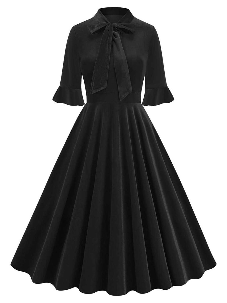1950s Tie Neck Velvet Flared Sleeve Dress — the ki