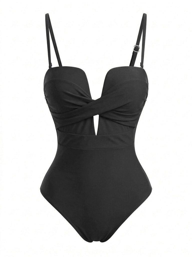 1950s-Twist-Front-Tropical-Leaf-Print-One-Piece-Swimsuit, vintage, retro, swimwear