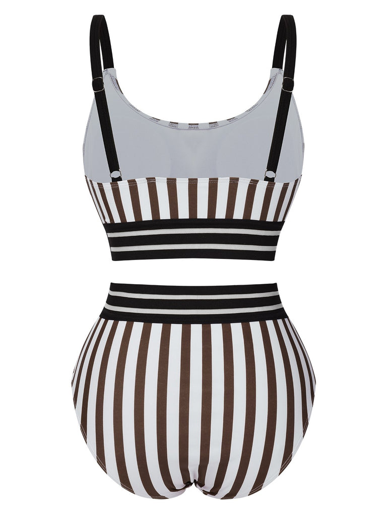 1950s UNeck Vertical Stripes Straps | 1950s | vintage swimsuit, retro beachwear