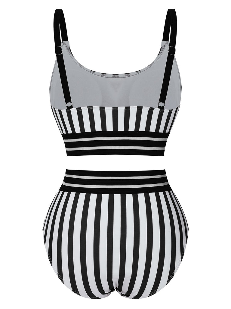 1950s UNeck Vertical Stripes Straps | 1950s | vintage swimsuit, retro beachwear