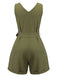 Olive Green 1950s V-Neck Button Waist Tie Romper, vintage romper, retro jumpsuit - perfect for women who love vintage and retro fashion