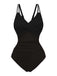 1950s V-Neck Color Patchwork One-Piece Swimsuit - vintage swimwear, retro swimsuit, pin-up style for vintage lovers