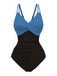 1950s V-Neck Color Patchwork One-Piece Swimsuit | vintage swimwear, retro swimsuit, pin-up style - perfect for retro fashion enthusiasts