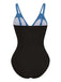 1950s V-Neck Color Patchwork One-Piece Swimsuit - vintage swimwear, retro swimsuit, pin-up style for vintage lovers
