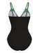 1950s V-Neck Color Patchwork One-Piece Swimsuit | vintage swimwear, retro swimsuit, pin-up style - perfect for retro fashion enthusiasts