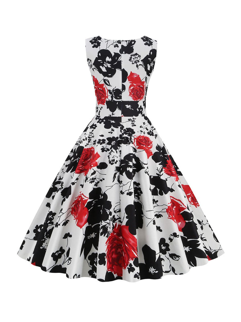 1950s V-Neck Floral Sleeveless Dress, vintage dress, retro fashion, rockabilly, pin-up fashion - perfect for women who love vintage and retro fashion