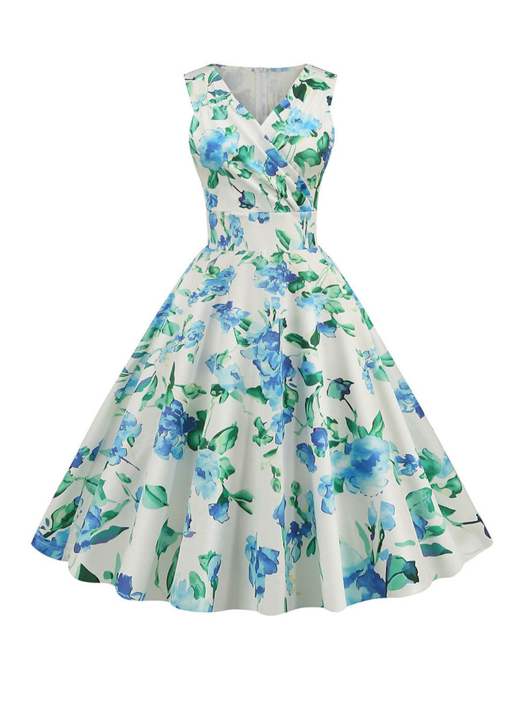 1950s V-Neck Floral Sleeveless Dress, vintage dress, retro fashion, rockabilly, pin-up fashion - perfect for women who love vintage and retro fashion