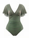 1950s V-Neck Hollow Ruffle Sleeve Palm Tree Swimsuit - vintage swimsuit, pin-up swimwear for vintage lovers