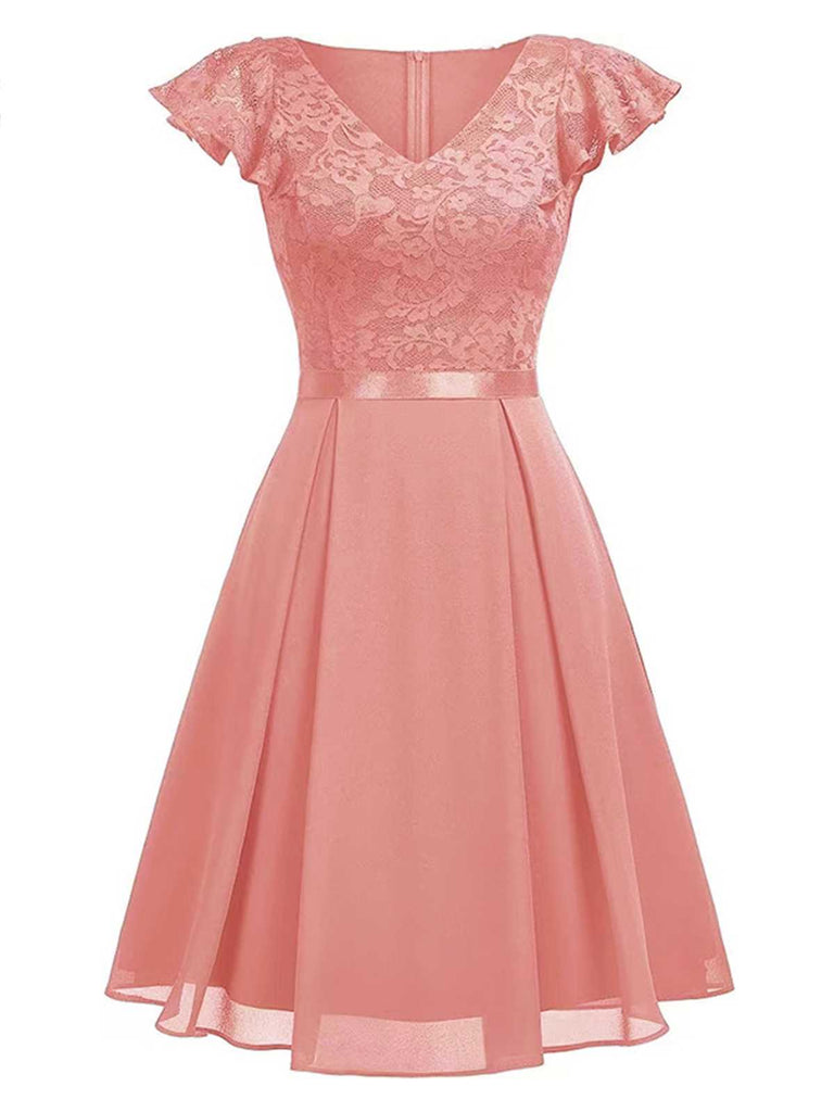 1950s V-Neck Lace Floral Cap Sleeve Solid Dress: timeless style reimagined