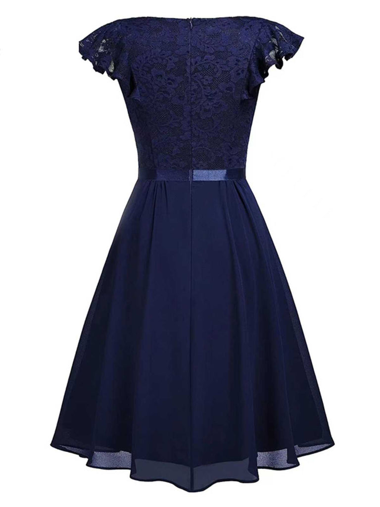 1950s V-Neck Lace Floral Cap Sleeve Solid Dress: timeless style reimagined
