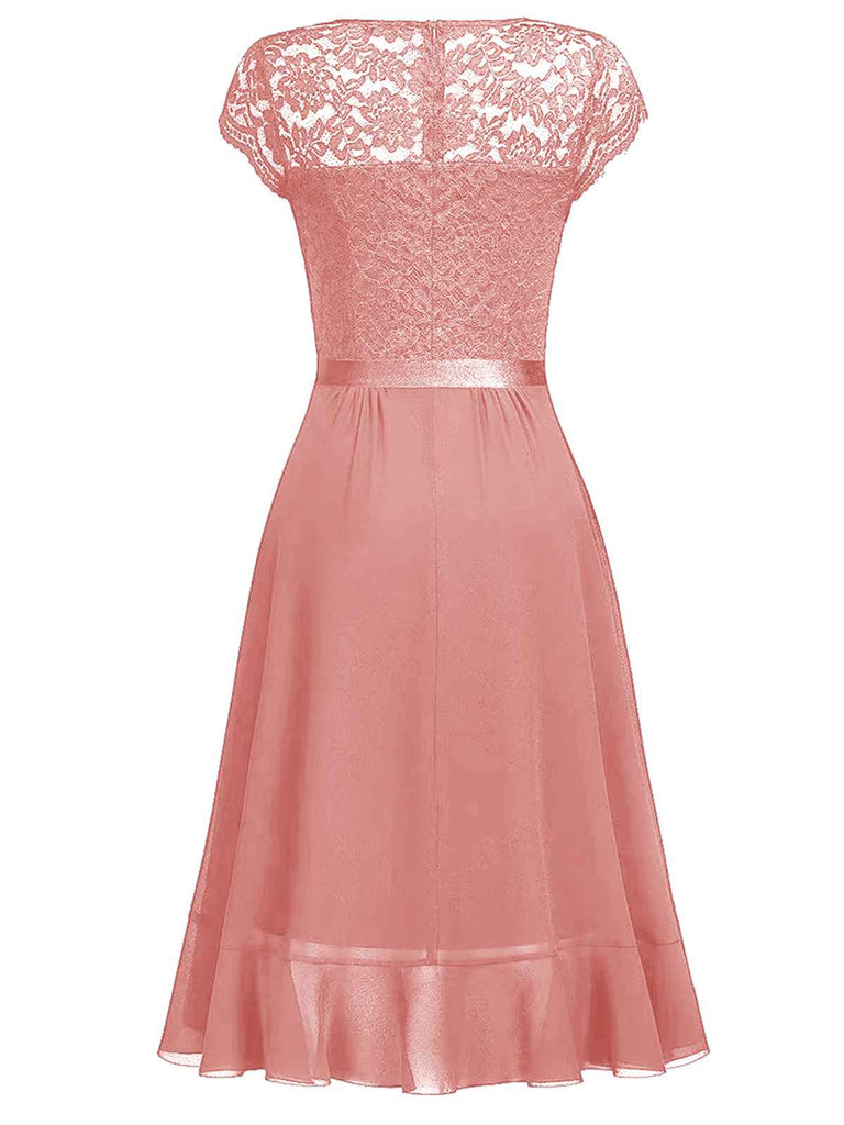 1950s V-Neck Lace Ruffles Solid Dress — vintage elegance for the modern woman