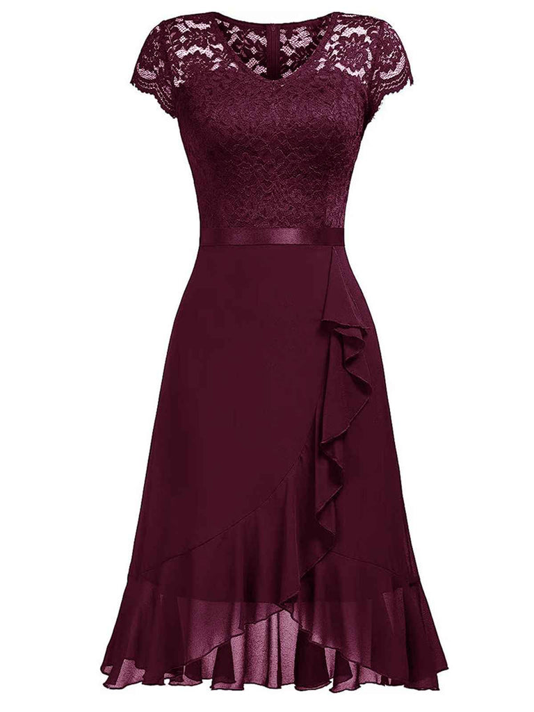 1950s V-Neck Lace Ruffles Solid Dress: timeless style reimagined