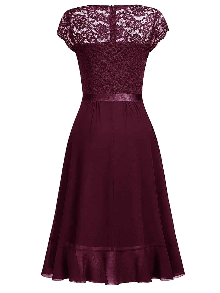 1950s V-Neck Lace Ruffles Solid Dress — vintage elegance for the modern woman