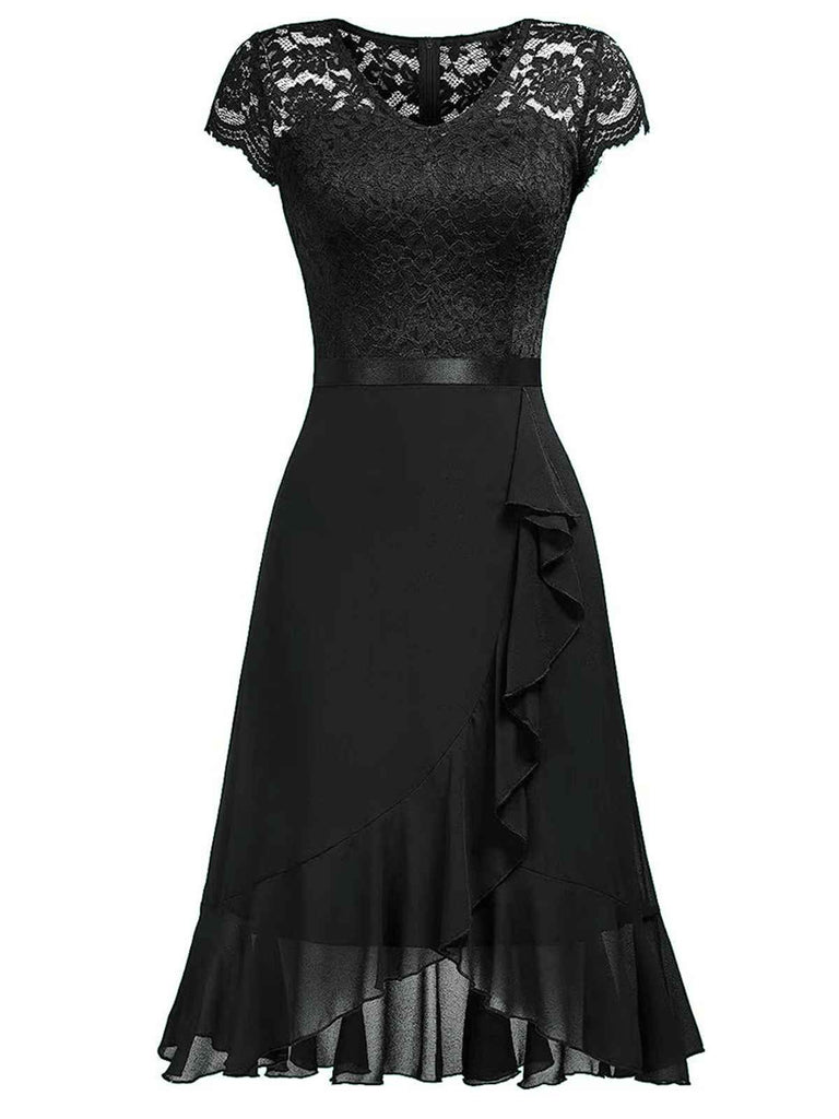 1950s V-Neck Lace Ruffles Solid Dress: timeless style reimagined