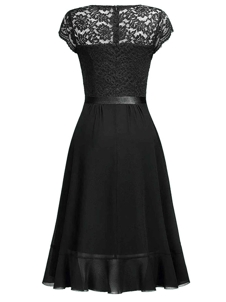 1950s V-Neck Lace Ruffles Solid Dress — vintage elegance for the modern woman