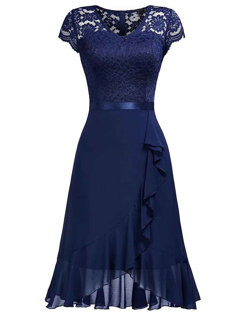 1950s V-Neck Lace Ruffles Solid Dress: timeless style reimagined