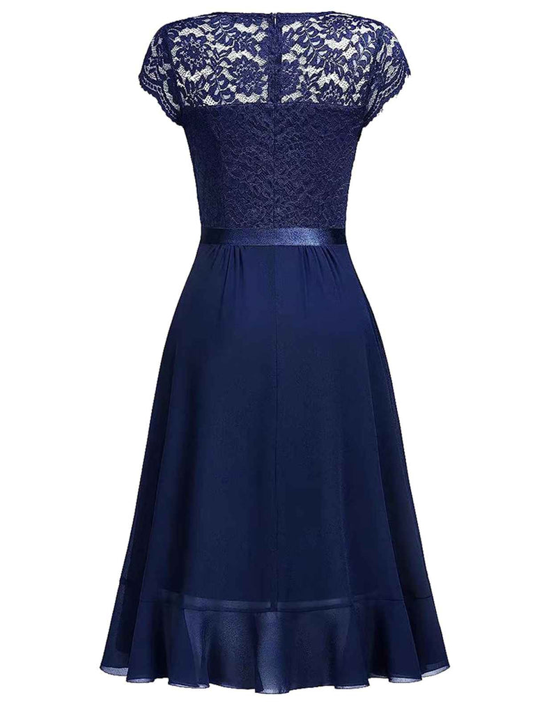 1950s V-Neck Lace Ruffles Solid Dress — vintage elegance for the modern woman