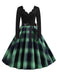 She slips into this 1950s V-Neck Long Sleeves Plaid Swing Dress and suddenly it's a 1950s daydream