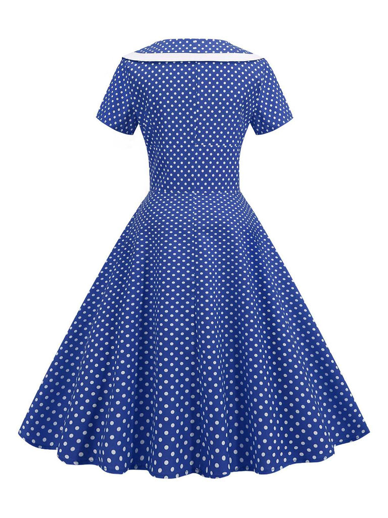 1950s V-Neck Polka Dots Swing Dress, vintage dress, retro fashion, rockabilly, pin-up fashion - perfect for women who love vintage and retro fashion