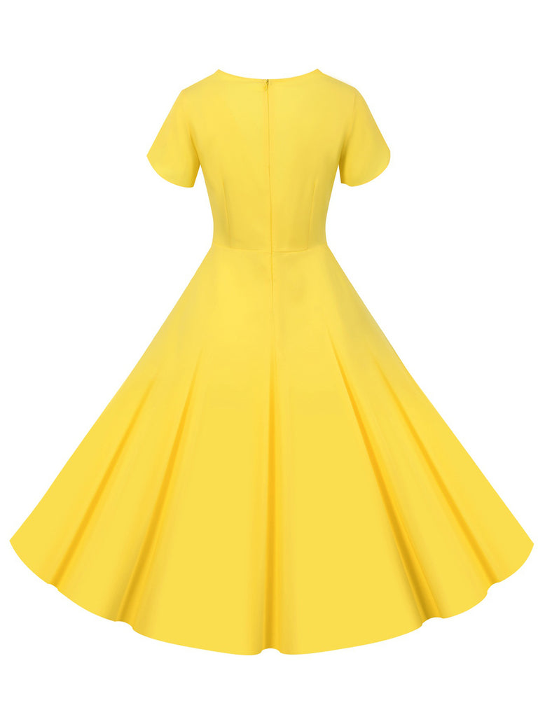 1950s V-Neck Single-Breasted Solid Dress — vintage elegance for the modern woman