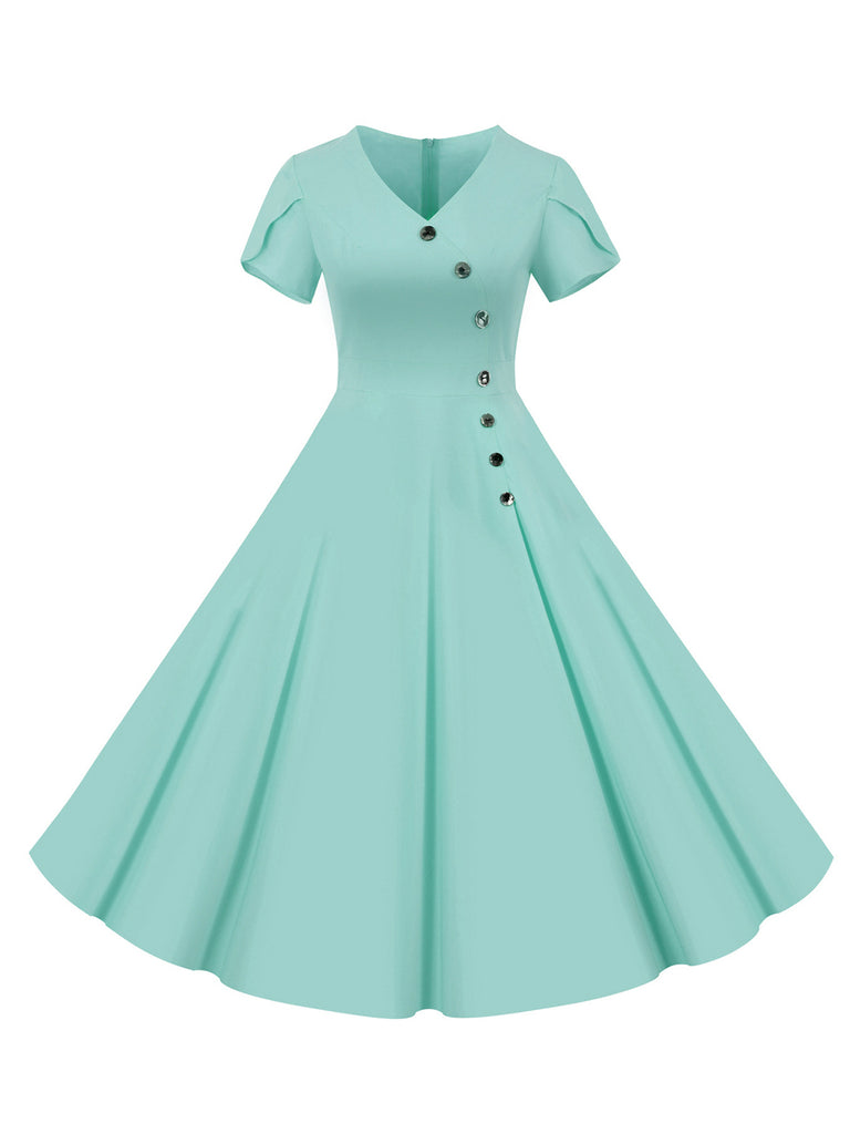 1950s V-Neck Single-Breasted Solid Dress: timeless style reimagined