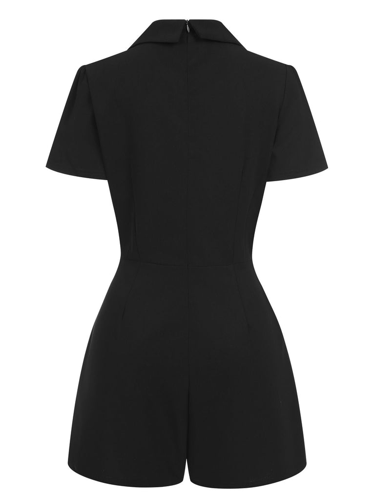 1950s V-Neck Solid Lapel Romper, vintage romper, retro jumpsuit - perfect for women who love vintage and retro fashion