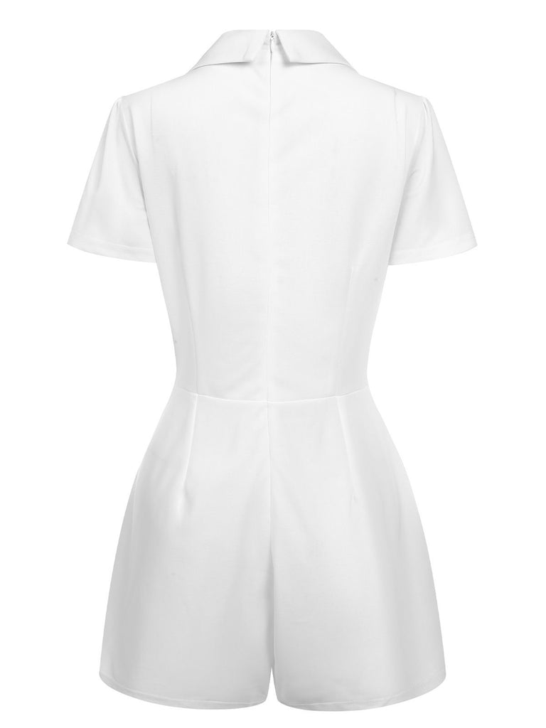 1950s V-Neck Solid Lapel Romper, vintage romper, retro jumpsuit - perfect for women who love vintage and retro fashion