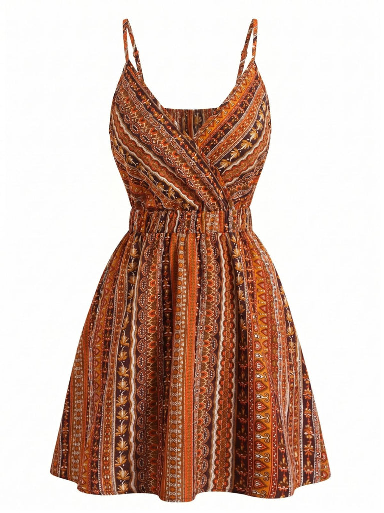 1950s V-Neck Spaghetti Strap Striped Dress