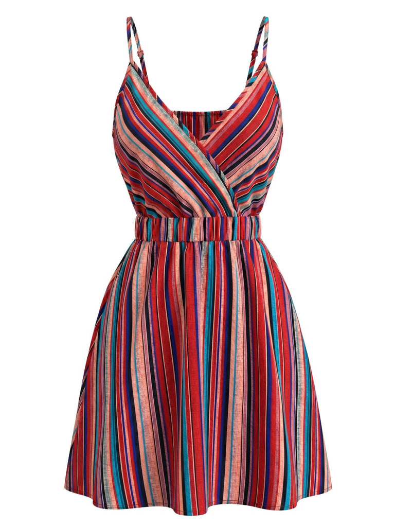 1950s V-Neck Spaghetti Strap Striped Dress 5