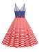 1950s V-Neck Star Stripes Flag Belted Swing Dress - vintage dress, retro fashion, rockabilly