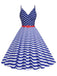 1950s V-Neck Star Stripes Flag Belted Swing Dress - vintage dress, retro fashion, rockabilly