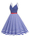 1950s V-Neck Star Stripes Flag Belted Swing Dress - vintage dress, retro fashion, rockabilly